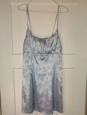 PacSun Light Blue Floral Satin Slip Dress